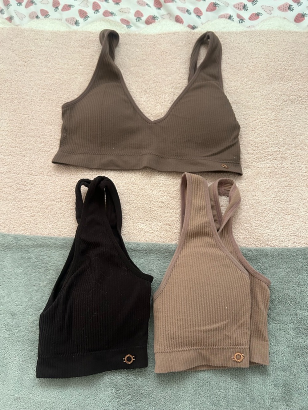 Ribbed V-Neck Bralettes - Taupe, Black, Mocha